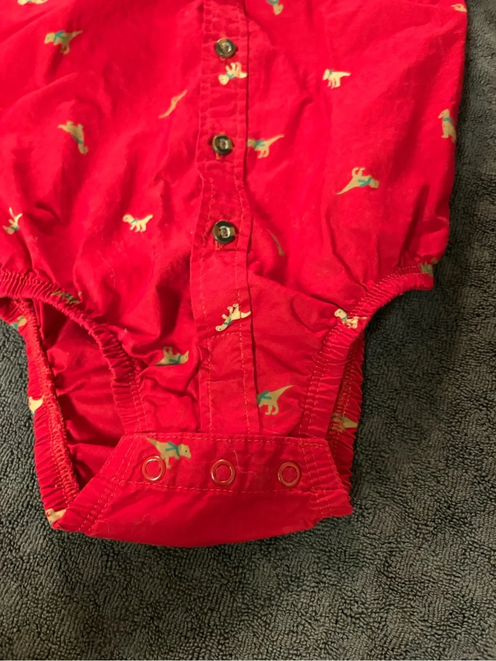 Carter's Red Button-Up One-Piece with‎ Dino Accents Size 18 months